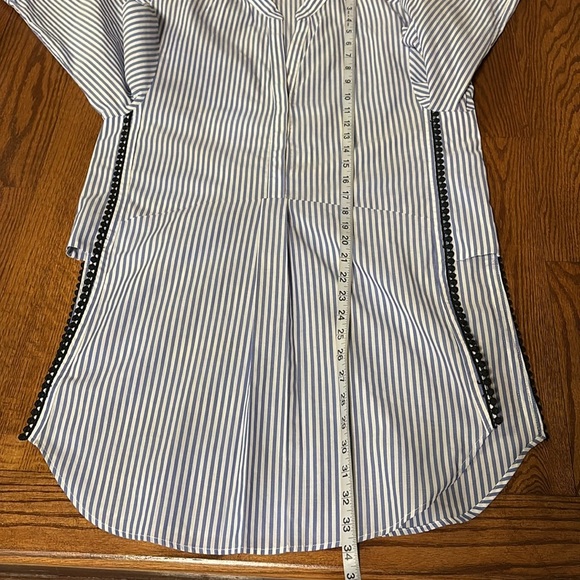 ZARA women’s relaxed fit striped 1/2 button down tunic blouse shirt open sides S - Picture 13 of 15